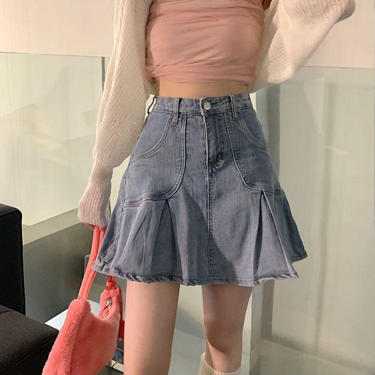 Summer Korean college style sweet Bubble Sleeve Shirt Top Women + high waist thin chic pleated skirt fashion