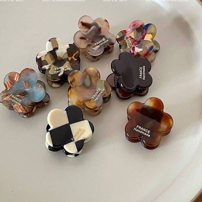 Korean high-end acetic acid small top clip side clip ink brown age-reducing flower small hair bangs hairpin