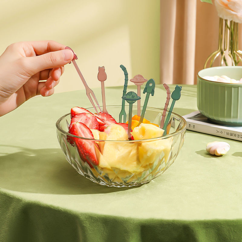 轻奢半透明小果叉家用儿童安全收纳罐创意可爱塑料蛋糕水果签套装