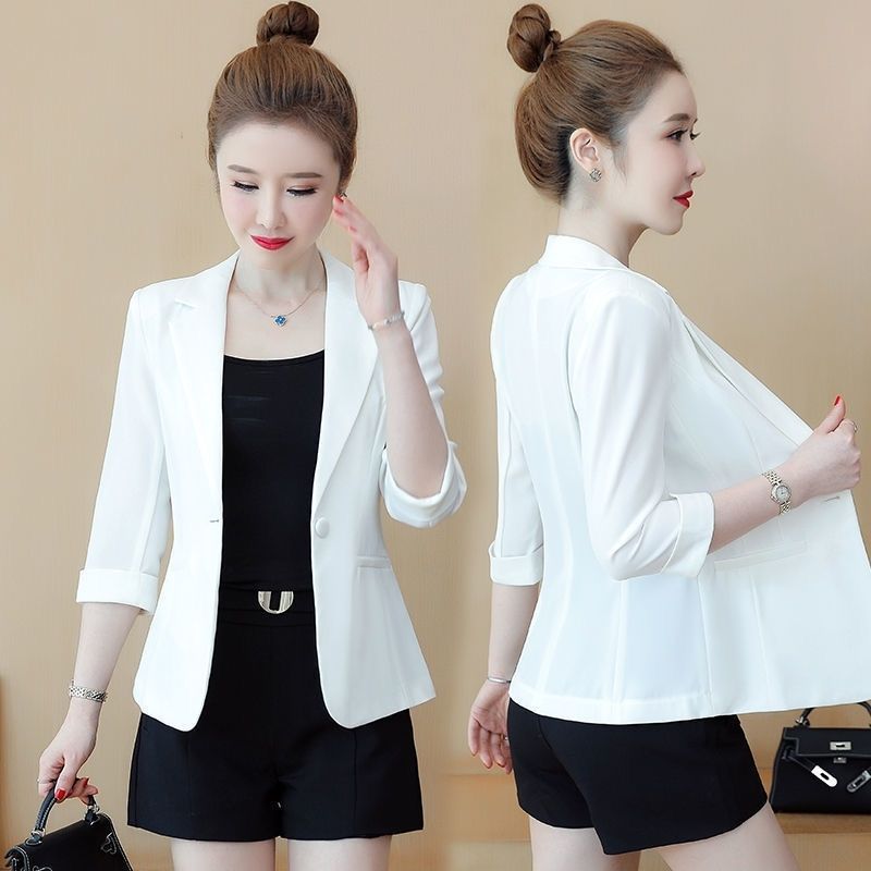 Small suit jacket women's summer thin section slim long-sleeved top temperament casual three-quarter sleeves small short suit