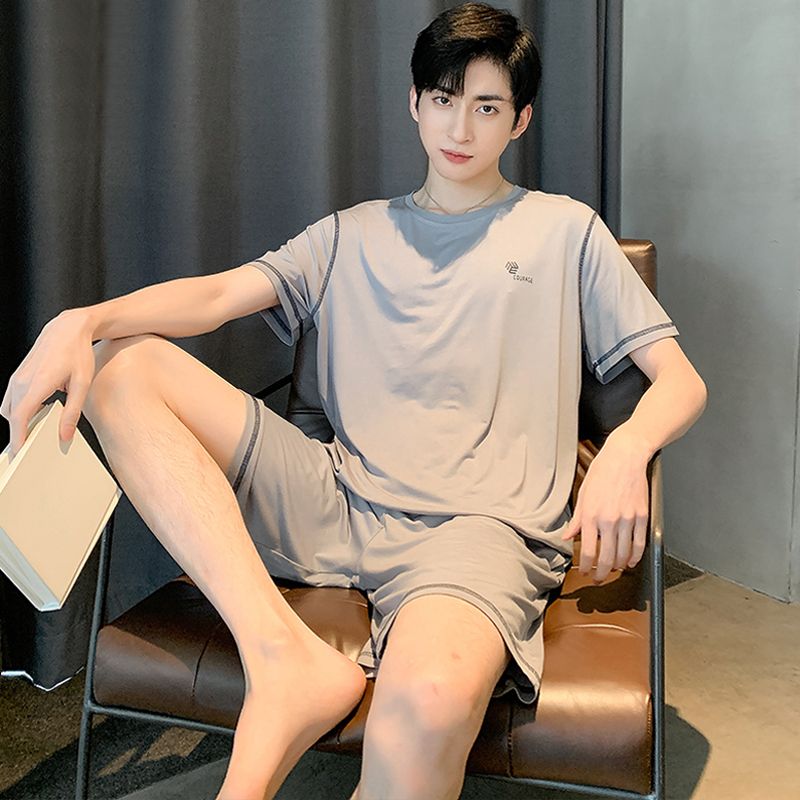 Modal men's pajamas summer short-sleeved thin section students summer teenagers can wear high-end home service suits