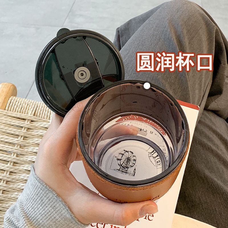 Simple water cup girl's high beauty with straw summer office glass anti scalding portable student bamboo cup