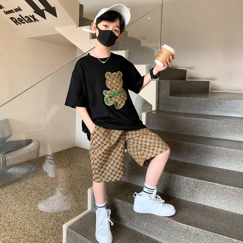 網紅兒童裝中大男童夏裝套裝2022新款韓版炸街時髦洋帥氣夏季潮酷