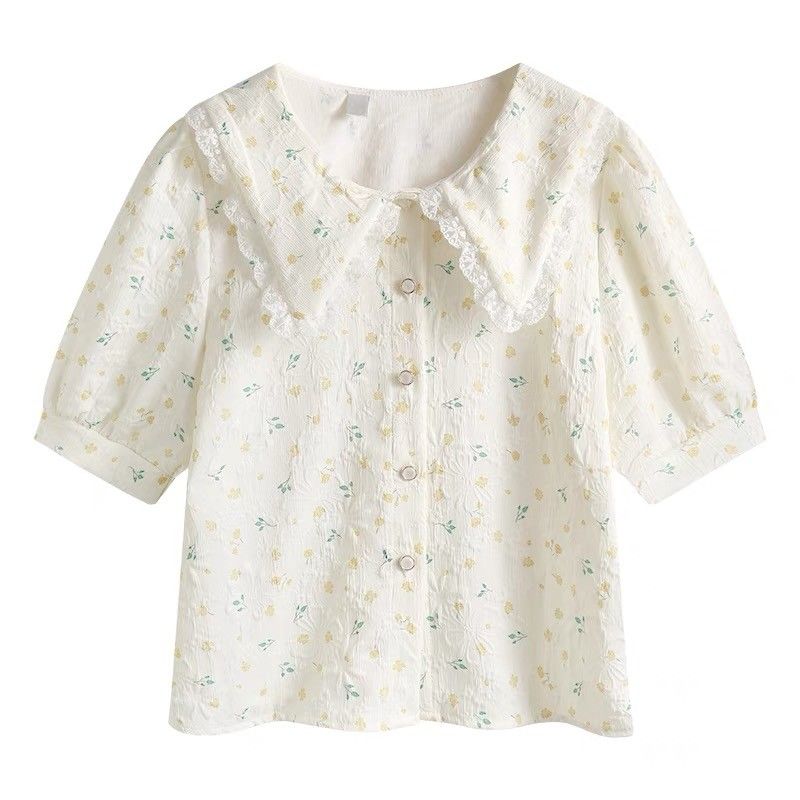 French doll collar floral shirt top women's summer new small fresh sweet bubble short-sleeved shirt