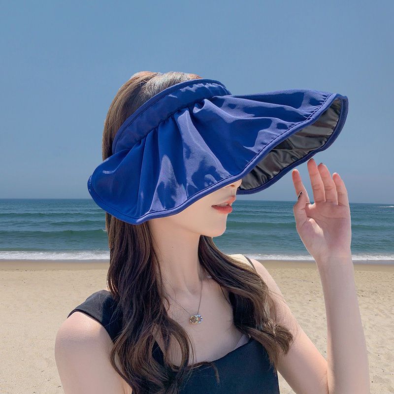遮阳帽帽子女防紫外线防晒帽韩版空顶太阳帽遮脸黑胶沙滩帽渔夫帽