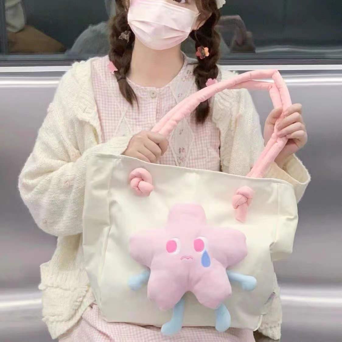 大容量帆布包包女可拆卸可愛公仔購物袋百搭防水大學生上課斜挎包