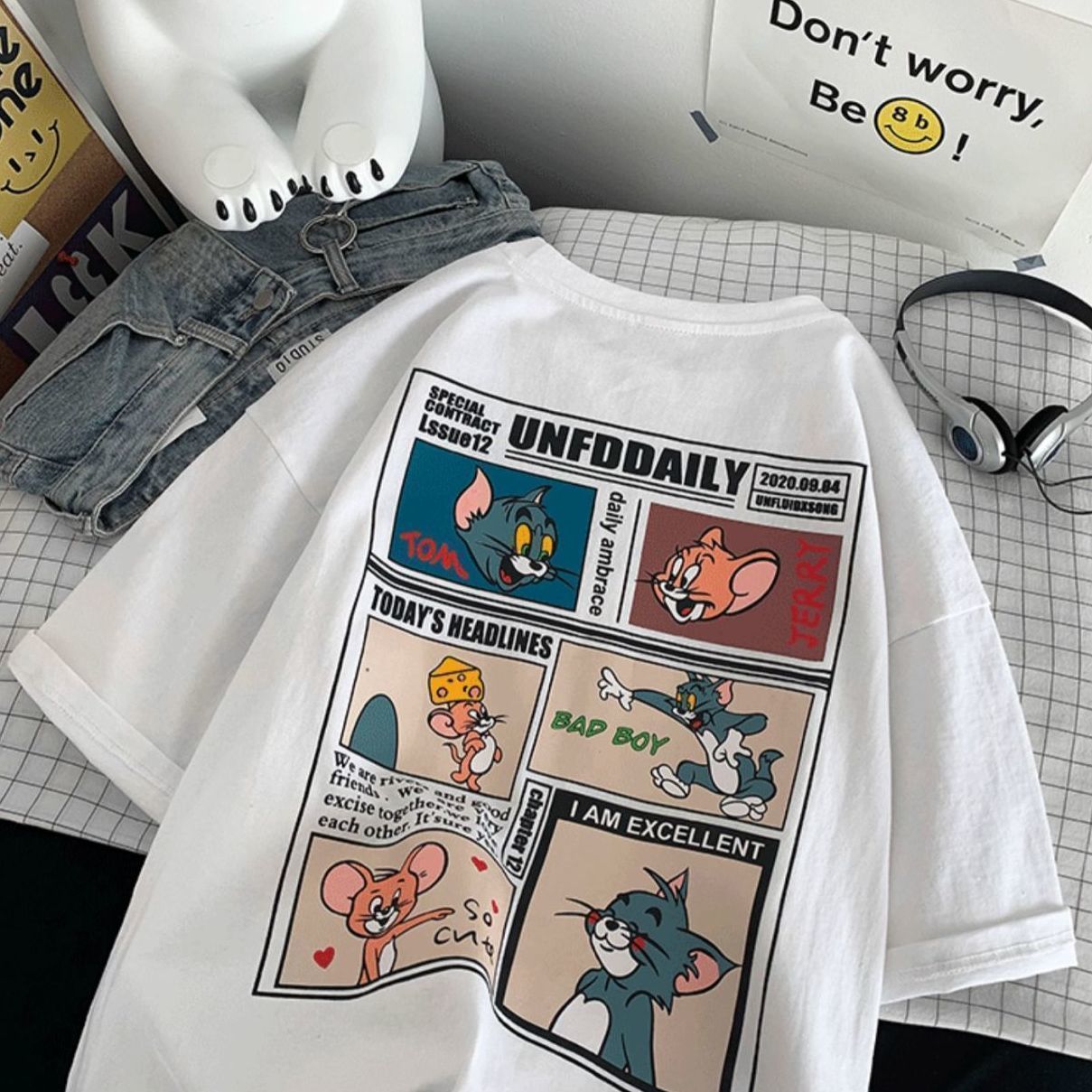 200g heavy summer simple printed short-sleeved T-shirt for boys and girls loose ins trend casual half-sleeved T-shirt pure cotton