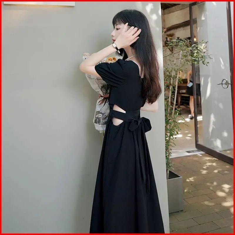 2023 Summer French Dress Women's Long Section Waist Slimming Showing Slender Waist Chic Design Sense Small Popular Sweet and Spicy Little Black Dress