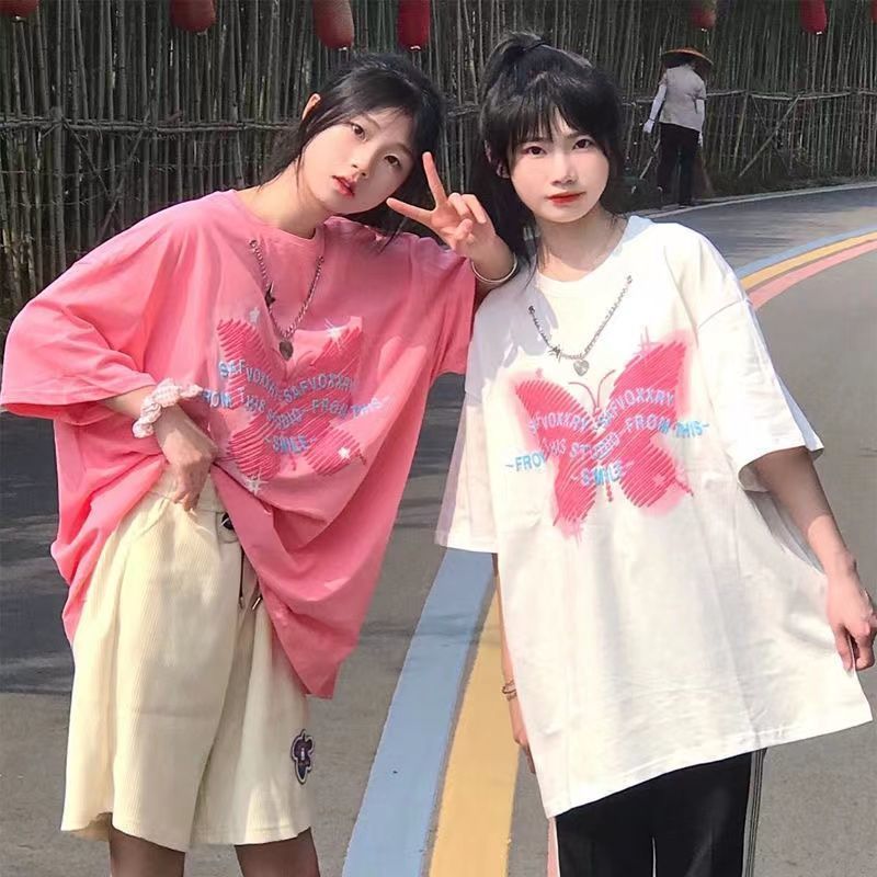 Short-sleeved t-shirt female boudoir honey dress summer Harajuku style Korean version loose mid-length sweet upper clothes