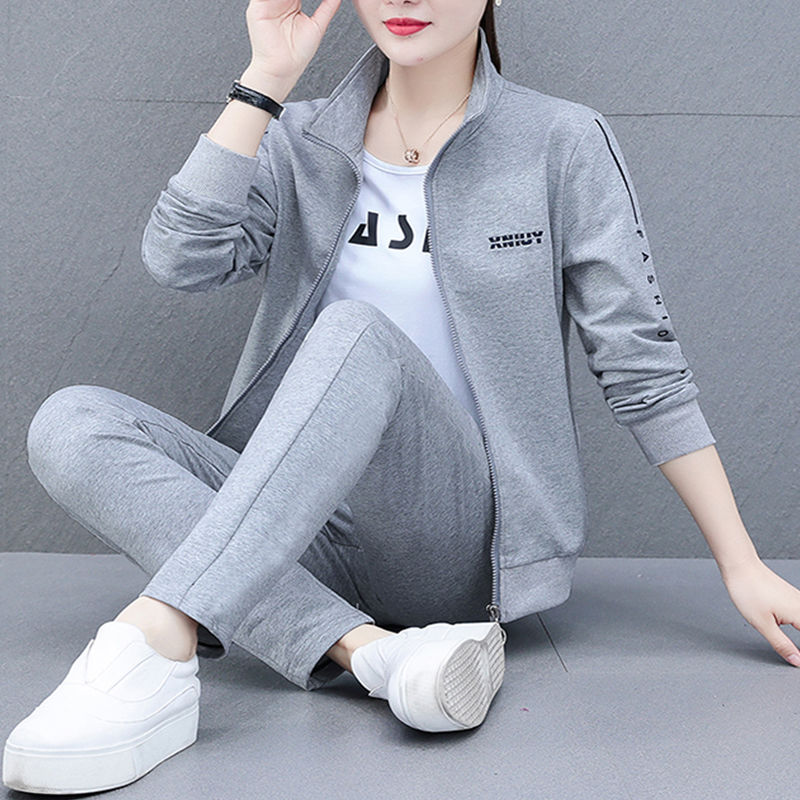 Casual sportswear suit women's three-piece suit spring and autumn 2023 new Korean version loose foreign style fashion running clothes