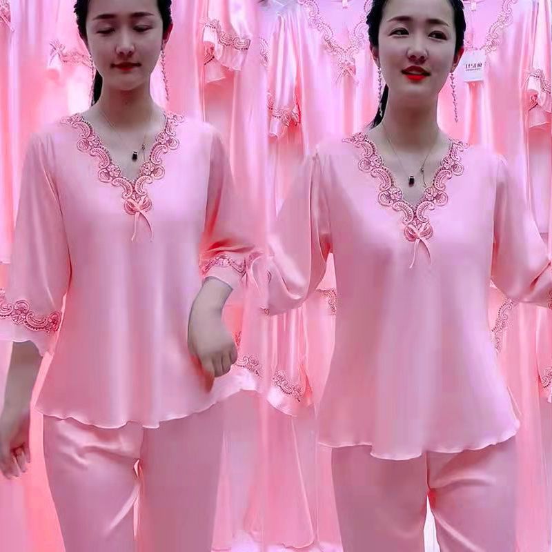 Large size silk pajamas women's summer thin short-sleeved trousers Korean version of ice silk pajamas two-piece suit sexy home service