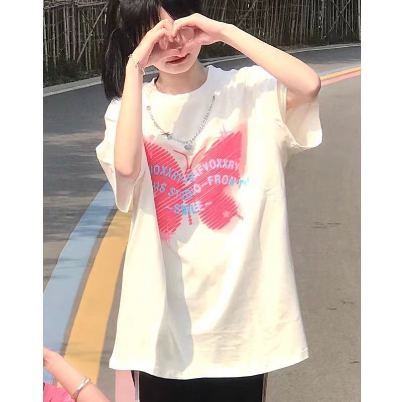 Short-sleeved t-shirt female boudoir honey dress summer Harajuku style Korean version loose mid-length sweet upper clothes