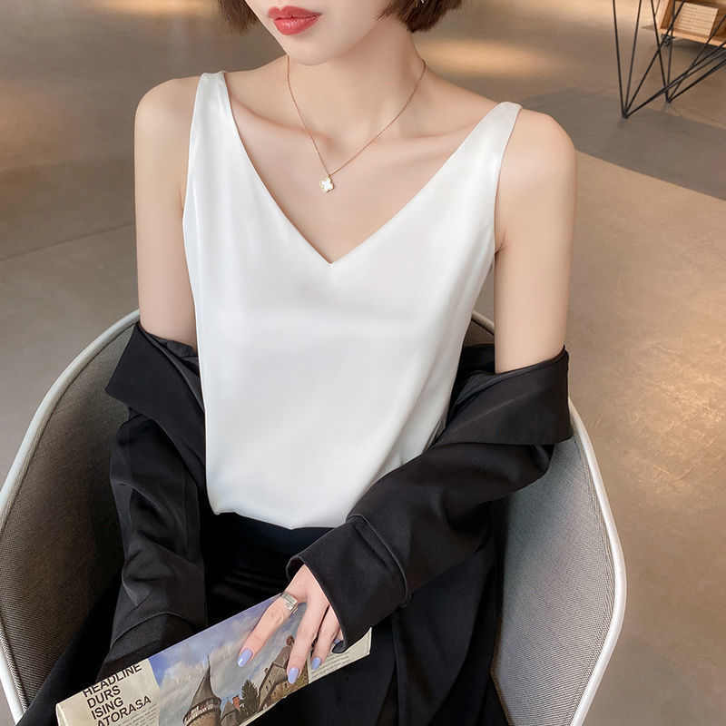 雪紡吊帶背心女春夏新款小西裝內襯打底輕熟風性感無袖V領女上衣