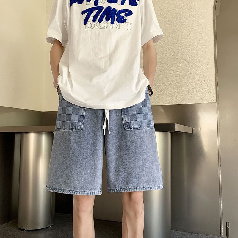 Hong Kong style retro denim shorts men's summer new trendy brand design sense niche pants ins loose five-point pants