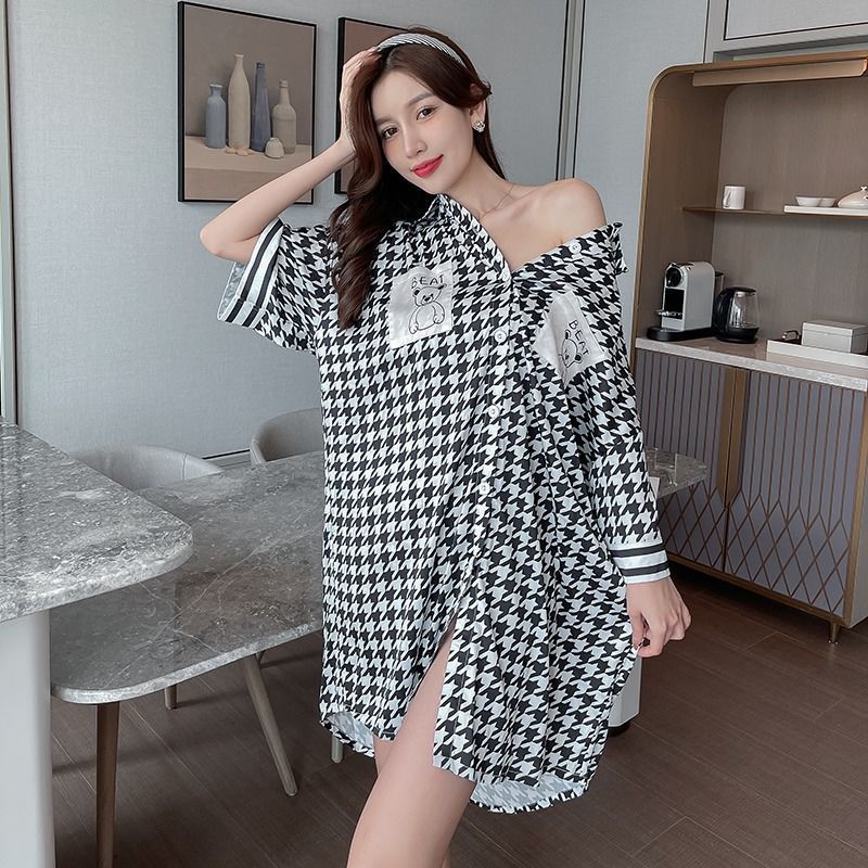 Pajamas women's summer ice silk short-sleeved nightdress spring and autumn net red hot style  new sexy silk home service