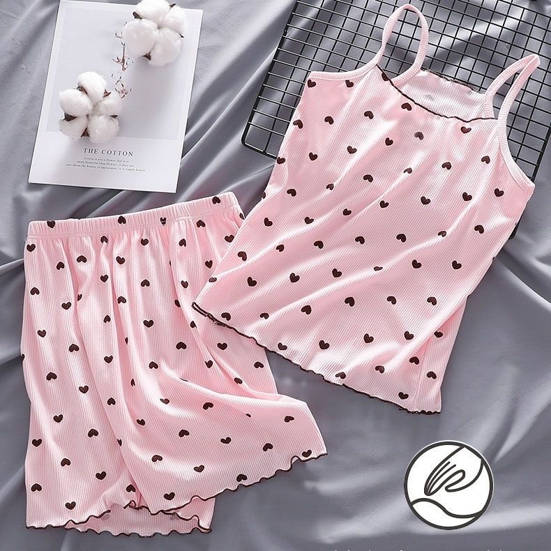 Children's non-trace pajamas home clothes set female treasure sling two-piece set little girl sling pajamas skirt baby pajamas