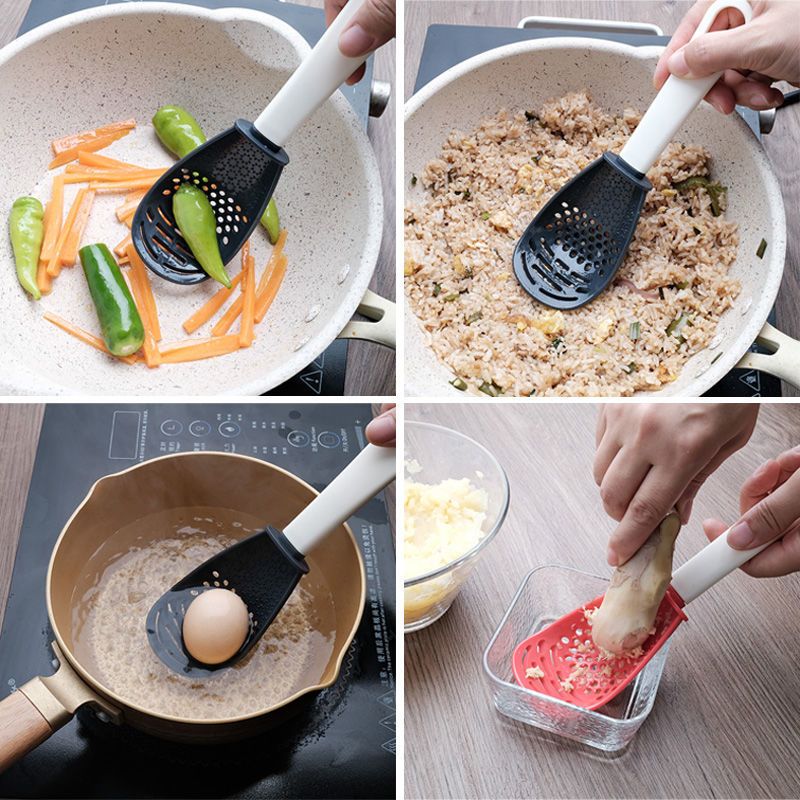 厨房多功能研磨料理勺捣碎沥水漏勺磨姜蒜勺家用压土豆泥滤网勺