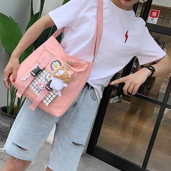 2022新款文藝帆布單肩包女韓版斜跨包chic軟妹少女心百搭學生包