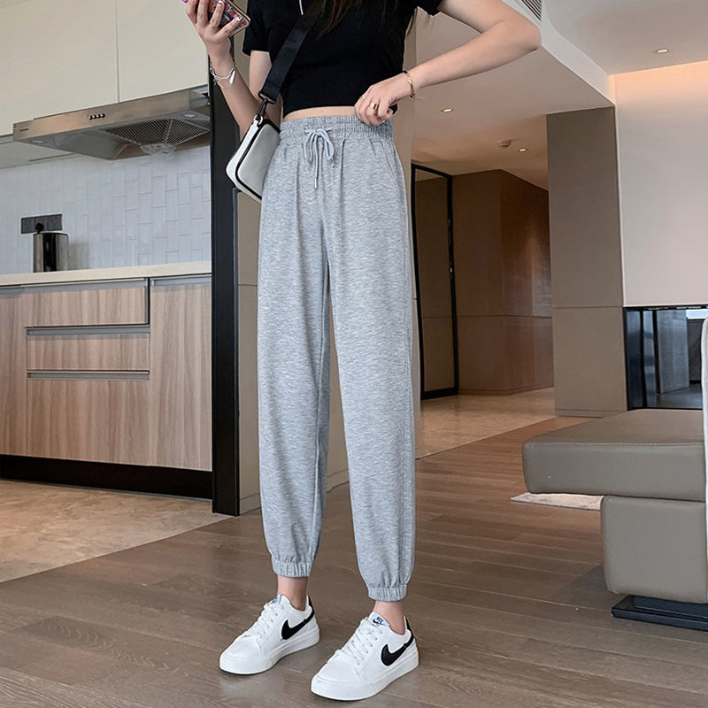 Women's sports pants 2022 new spring and summer thin section loose running beam gray pants spring and autumn girls' pants