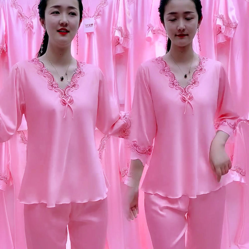 Large size silk pajamas women's summer thin short-sleeved trousers Korean version of ice silk pajamas two-piece suit sexy home service