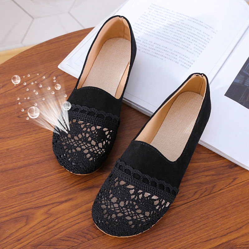 Old Beijing cloth shoes new all-match flat non-slip soft bottom mesh hollow cotton linen breathable soft surface shallow mouth sandals women