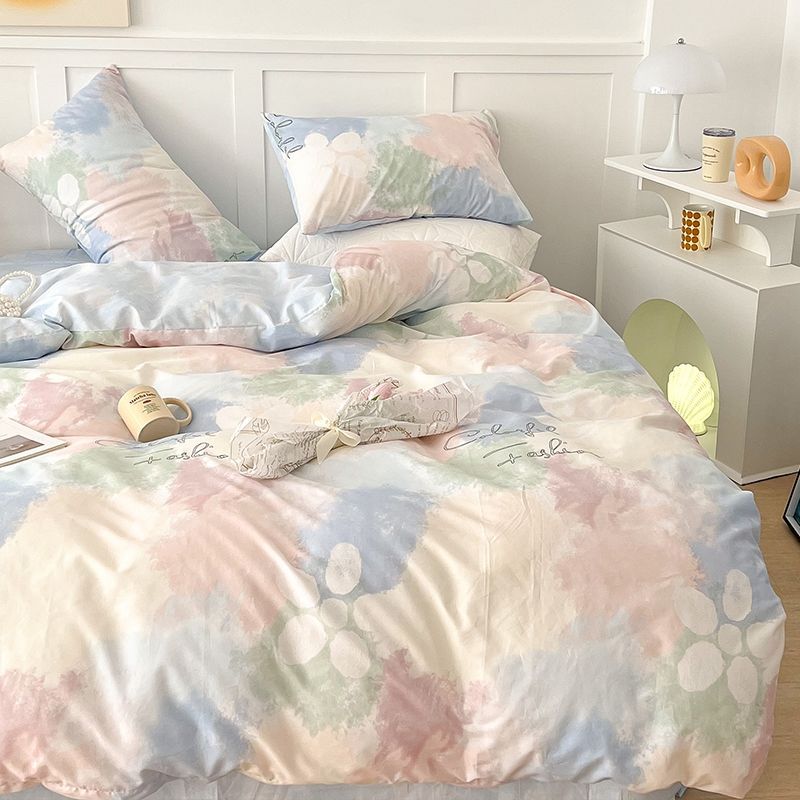 Pastoral Washed Cotton Bedding Set of Four Pieces, Bed Sheet Set, Twin Student Dormitory Quilt Set, Spring and Autumn Three Piece Set