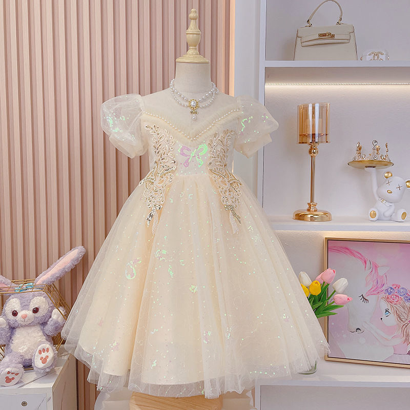 女童禮服公主裙2022洋氣兒童婚紗蓬蓬紗花童走秀主持人鋼琴生日裙