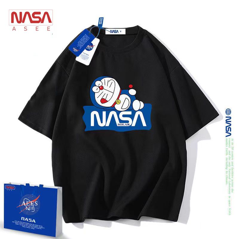 NASAAESS Co-branded Cotton Papa Bear Short-sleeved Parent-child Dress Boys and Girls Baby Klein Blue T-Shirt Half Sleeve