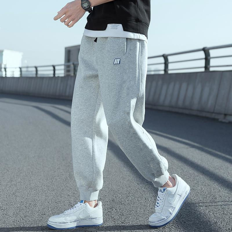 Gray pants boys spring and autumn 1/2 new casual pants plus velvet thickened all-match leg pants loose sports pants