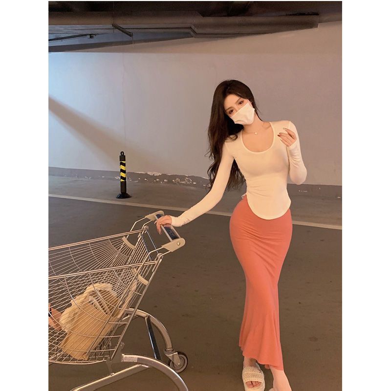 Fishtail bag hip long skirt femininity sexy high waist slim hot girl skirt summer new 2022 retro skirt