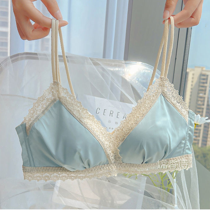 French underwear women's small chest gathered summer thin section girl bra without steel ring comfortable beautiful back triangle cup bra