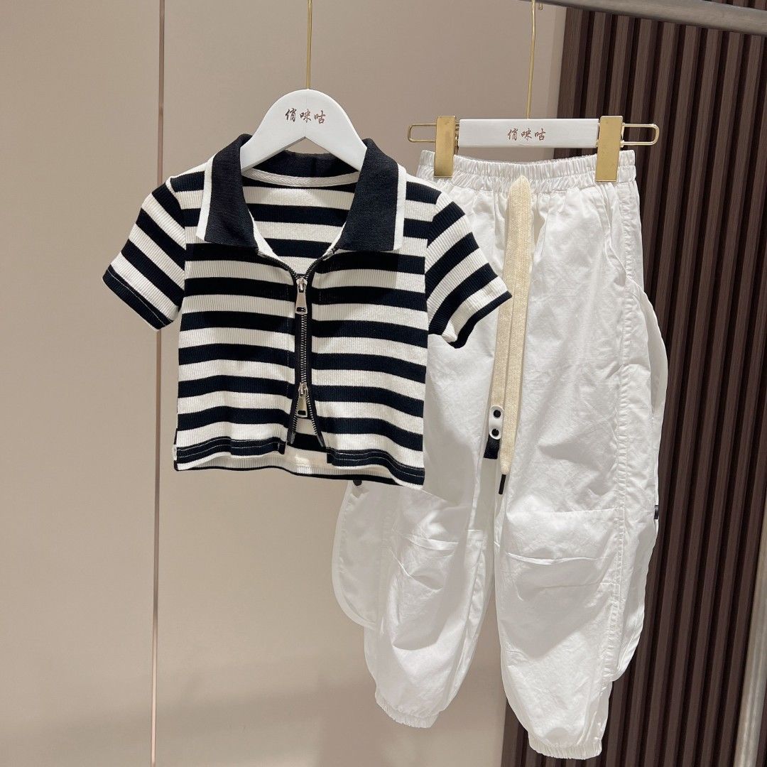女童夏裝網紅套裝2022新款洋氣兒童時髦短袖工裝褲女孩夏季兩件套