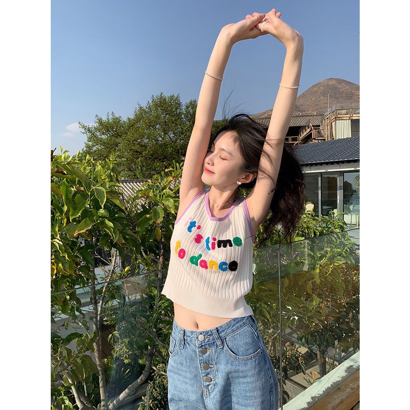 Bottom knitted vest female cute small sling summer plus size fat sister mm wears outside and inside wears sleeveless top