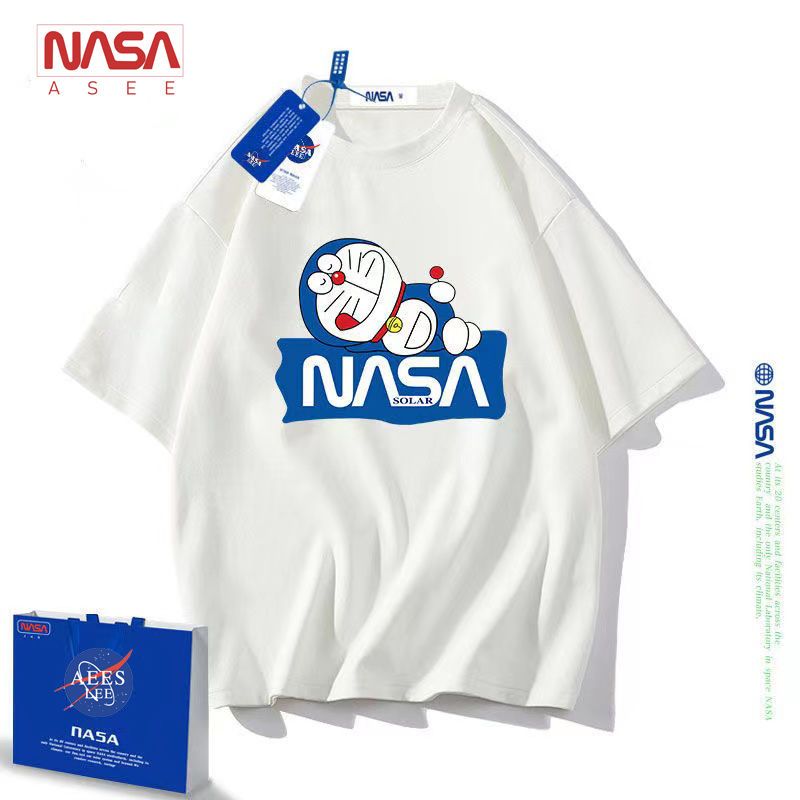 NASAAESS Co-branded Cotton Papa Bear Short-sleeved Parent-child Dress Boys and Girls Baby Klein Blue T-Shirt Half Sleeve