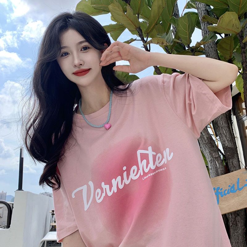 Tie-dye letter T-shirt women's summer Korean version  new printing loose mid-length large version all-match short-sleeved top