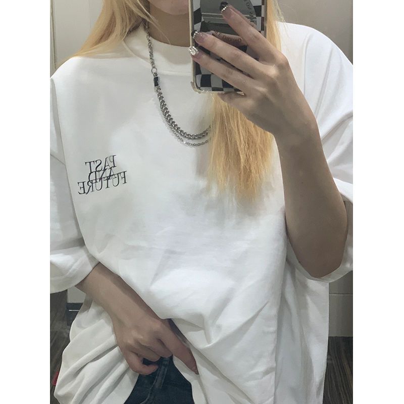 European and American tide brand high street hip-hop oil painting letters short-sleeved t-shirt women's summer loose Hong Kong style ins street half-sleeved top