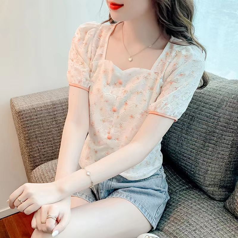 雪紡短袖女2022夏季新款網紅爆款小個子顯瘦氣質高端百搭減齡小衫