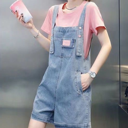 Denim overalls ladies summer 2022 new Korean version loose straight slim fashion shorts ins tide