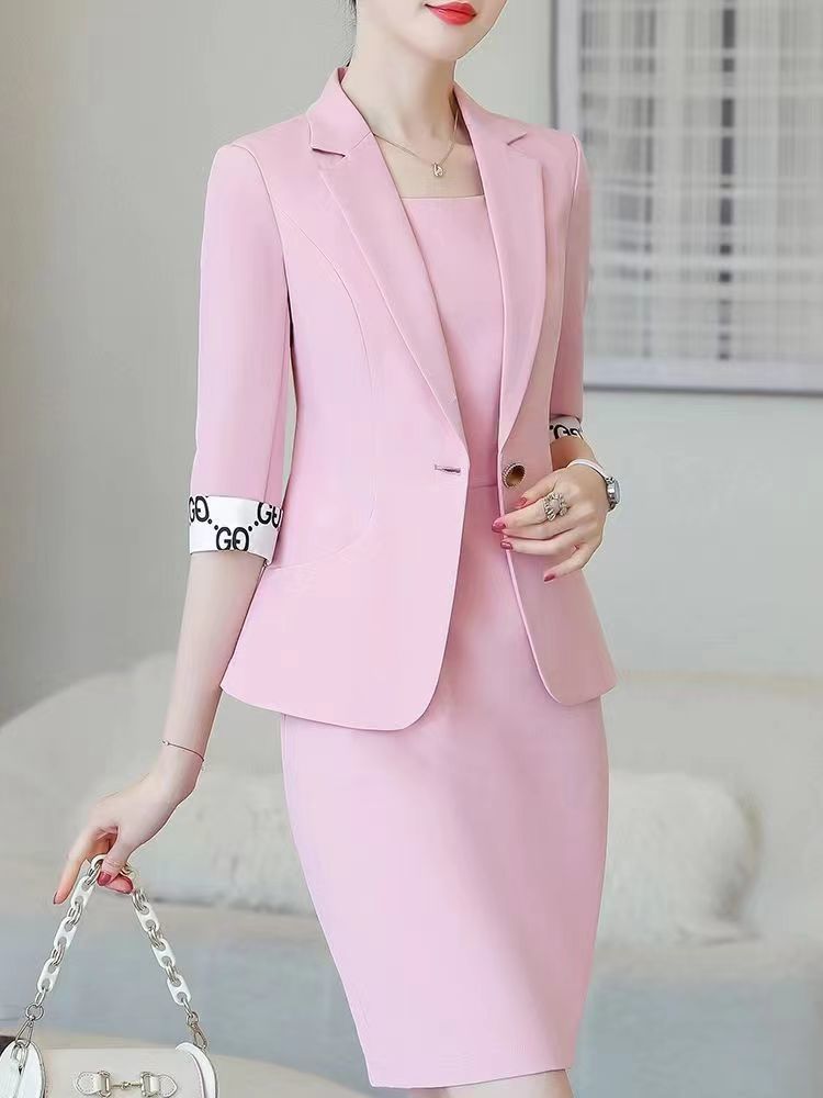 Slim fit non iron professional women's suit two piece set fashionable summer new Korean small suit coat dress