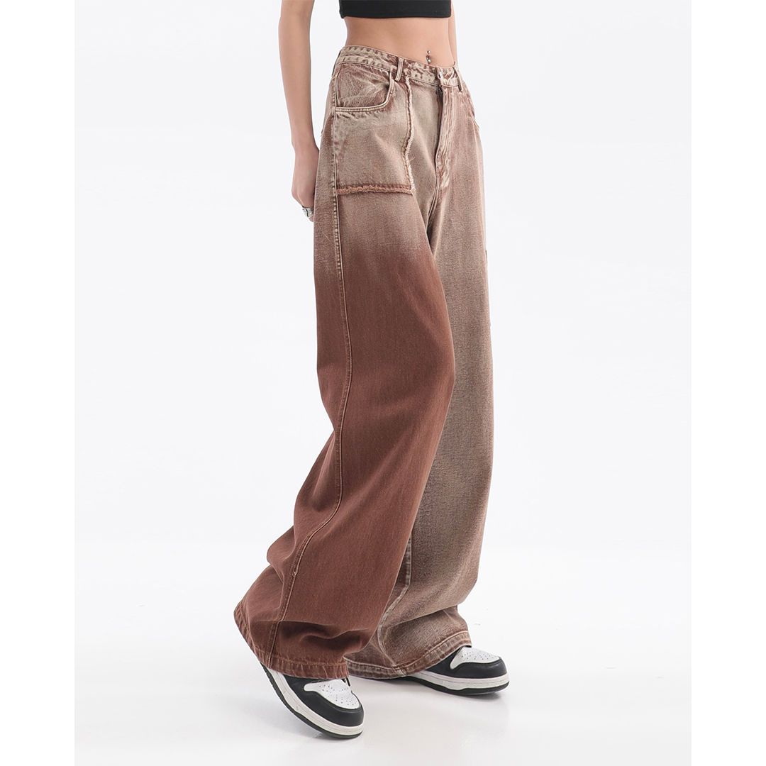 Tooling jeans women's summer ins design sense niche high waist wide legs loose straight hiphop high street pants