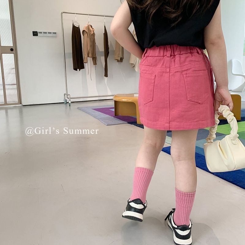 Girls' denim skirt 2023 spring and summer new dragon fruit color children's Korean version of the western style hip skirt skirt trendy