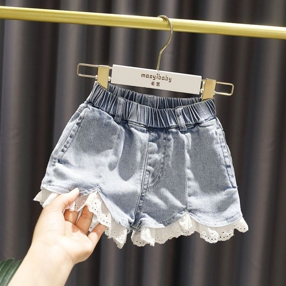 Children's clothing girls denim shorts summer 2023 new children's outerwear hot pants baby fashion all-match pants tide