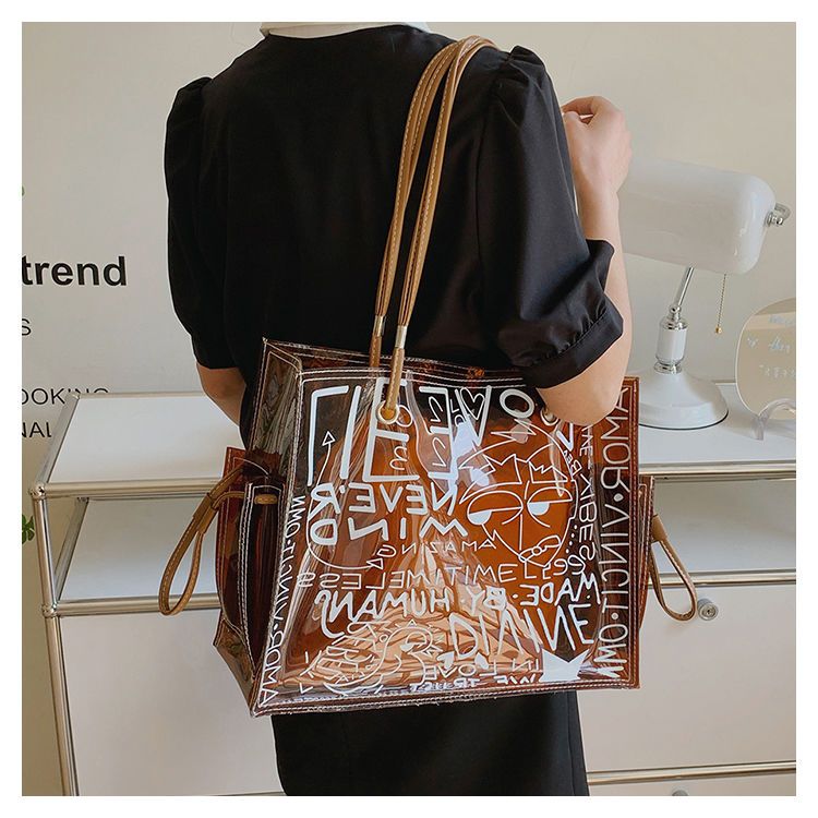 Transparent Large Bag Women New Trendy Fashion Women'S Bag Summer Large-Capacity Tote Bag All-Match Jelly Shoulder Bag