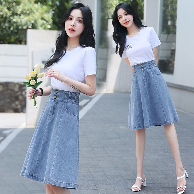 洋氣a字半身裙牛仔裙蓬蓬裙女2023夏季新款高腰a字裙傘裙Chic短裙