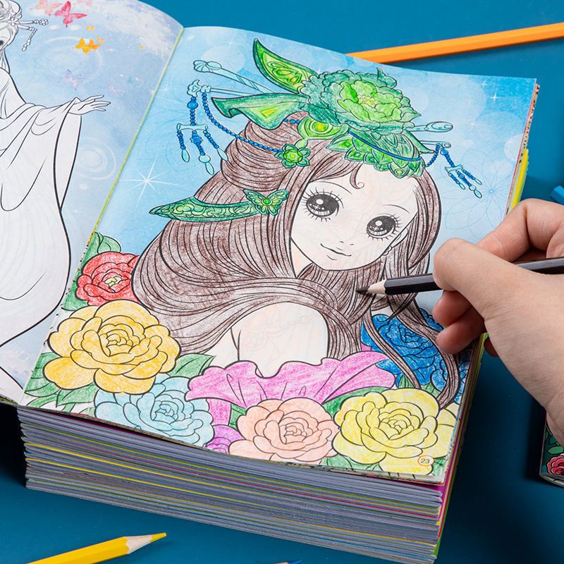 公主画画本涂色画3-6-8岁儿童蜡笔涂色本学画画彩铅涂鸦填色绘本