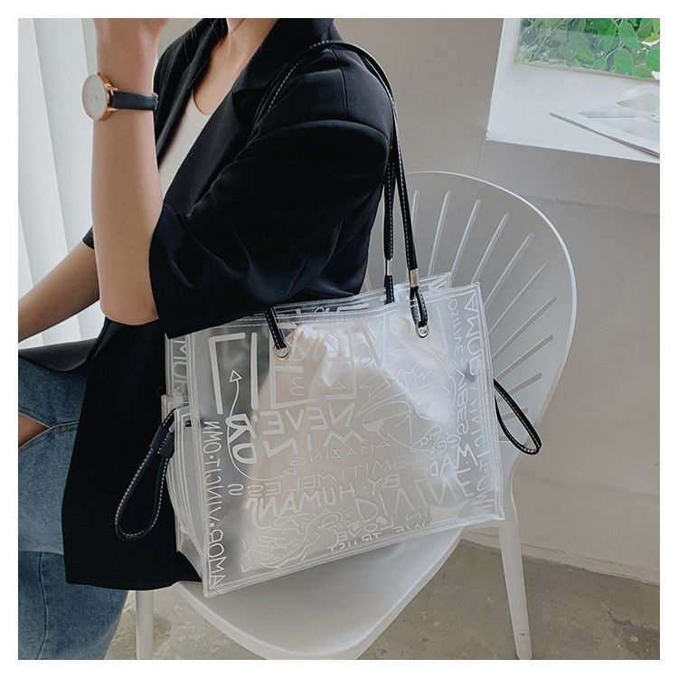 Transparent Large Bag Women New Trendy Fashion Women'S Bag Summer Large-Capacity Tote Bag All-Match Jelly Shoulder Bag