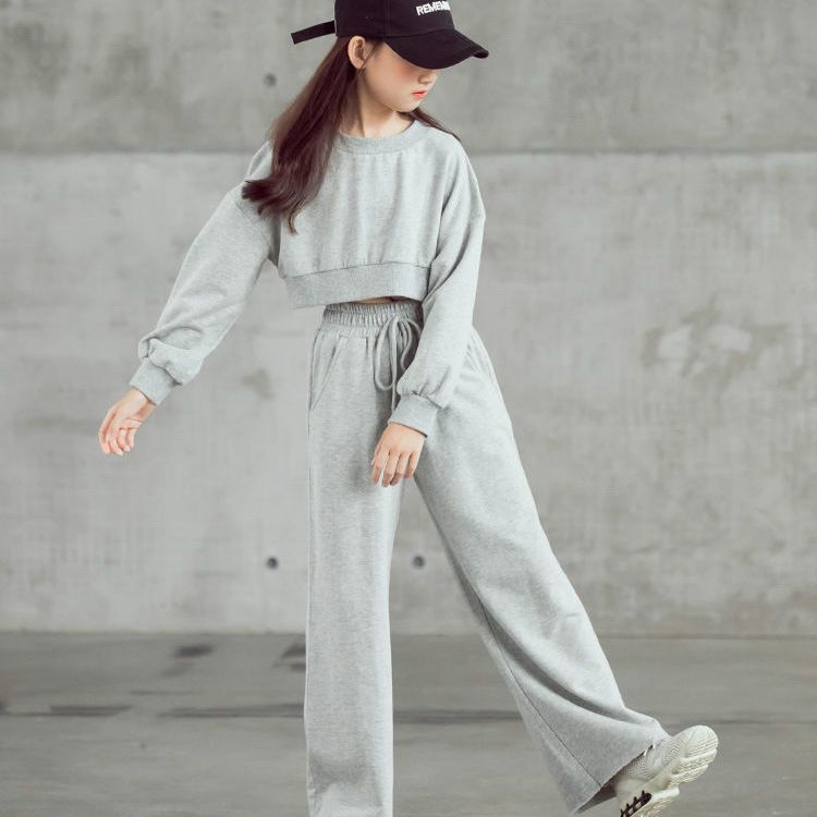 Girls suit summer 2022 new spring and autumn long-sleeved wide-leg pants two-piece set fried street pants high waist female Korean style foreign style