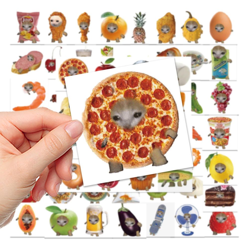 69 pieces of funny food cat head expression pack stickers laptop notebook water cup decoration waterproof stickers