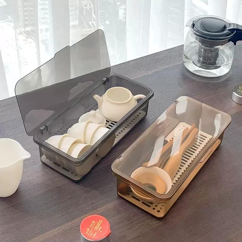 茶具收纳盒桌面防尘透明带盖放奶瓶茶杯装茶叶碗茶壶化妆刷置物架