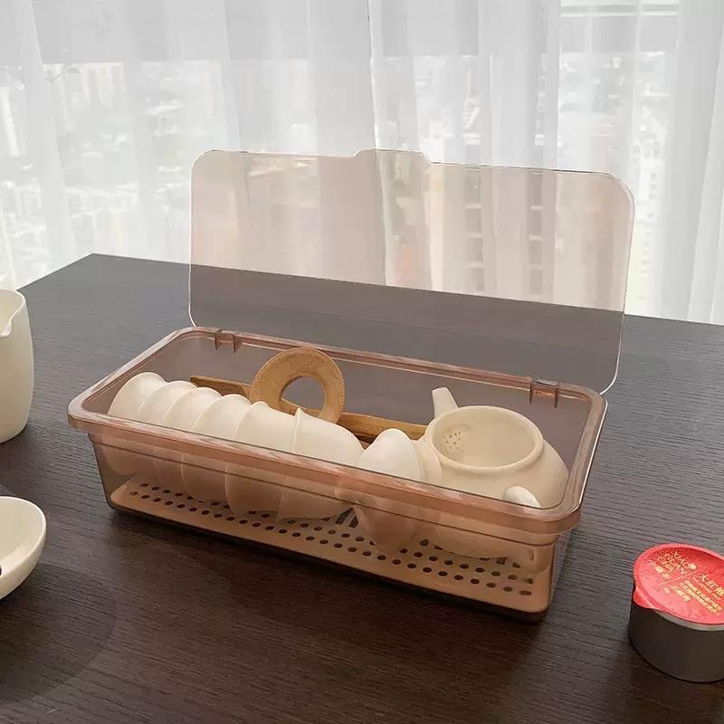 茶具收纳盒桌面防尘透明带盖放奶瓶茶杯装茶叶碗茶壶化妆刷置物架
